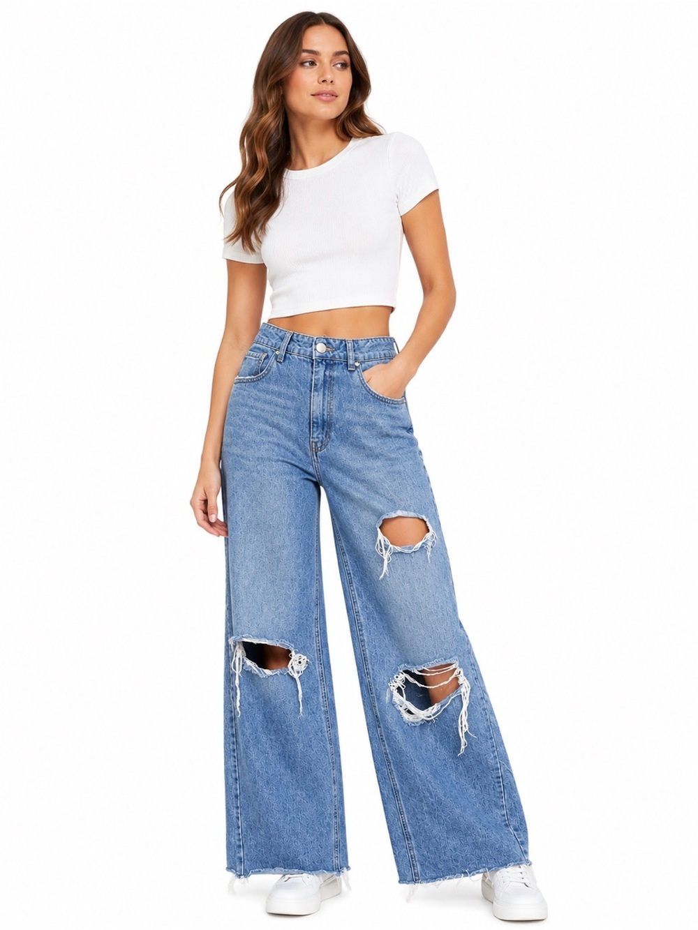 Refuge Denim Super Wide Jeans Women’s 7 Light Wash Distressed Raw Hem